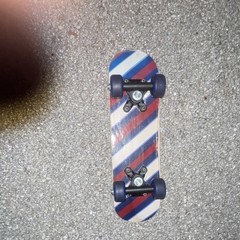 Vintage Multicolor Wood Complete Skateboard with Blue Wheels