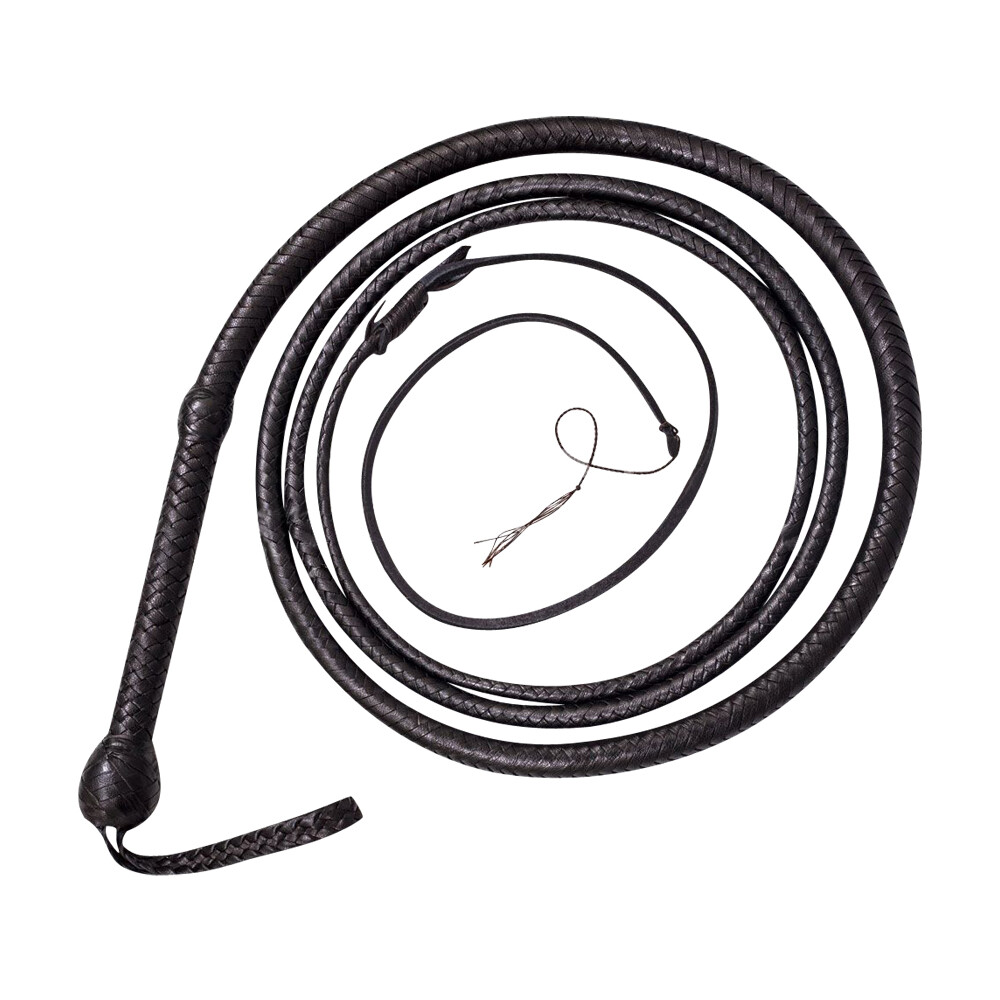 Bull Whip 04 TO 12 Feet 16 Plaits Kangaroo Hide Black Leather CUSTOM BULLWHIP