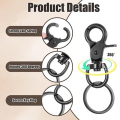 6 Pcs Black Swivel Snap Hooks, 60mm Zinc Alloy Trigger Carabiner, Heavy Duty
