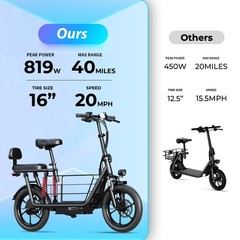 Windhorse C3 Max Dual Rider Electric Scooter 819W 40Mi 20MPH Seat Basket
