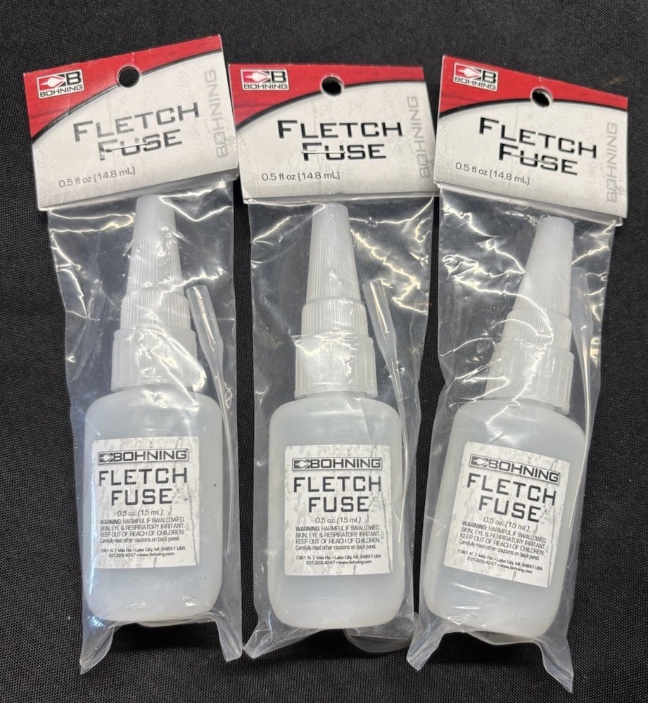 3 Pack Bohning Fletch Fuse Instant Glue Archery Adhesive 0.5 oz Bottles
