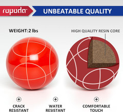 90Mm Bocce Ball Set with 8 Polyresin Balls, Pallino, Case and Measuring Rope for