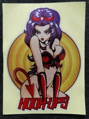 HOOK UPS STICKER «PURPLE HAIR DEVIL» 3/4 X 4″ PEEL OFF GLOSSY CLEAR METALLIC