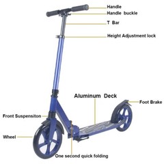 Large 9 inch Wheel Kick/Push Scooter for Adults Teens Easy Folding w/ Suspension