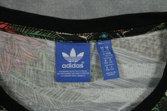Adidas Shirt Womens XL Black Trefoil Logo Floral Geo Print Graphic Tee