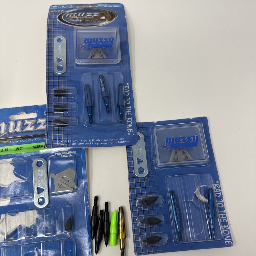 New Muzzy Broadheads x5 pack 100 grain Blades Trocar Tips Archery 209-3W Lot