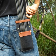 Archery Leather Pocket Arrow Quiver Portable 8 to10 Arrows Holder with Plastic