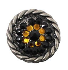 Set of 4 Western Tack Screw Back 1″ Engraved Conchos w/ Yellow Rhinestones CO437