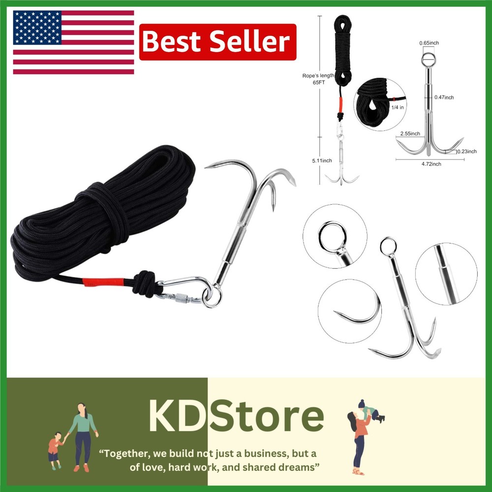 Heavy-Duty Stainless Steel Grappling Hook with 65ft Rope for Outdoor & Rescue…