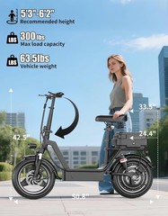 1000W Electric Scooter with Seat 45 Miles 25MPH 14″ Foladable Commuting Scooter