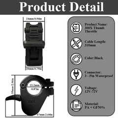 E-Bike Thumb Throttle 300X,Waterproof Ebike Throttle 3 Pin for 7/8inch 22mm L…