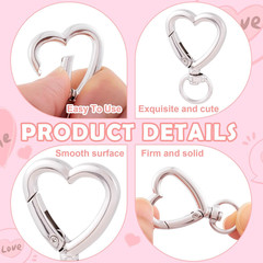 Heart Shape Keychain Clip, Heart Carabiner Spring Snap Gold, Silver, 16Pcs