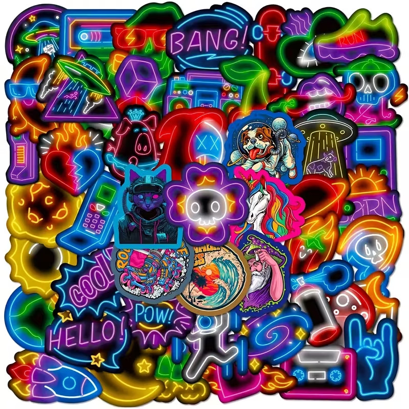 50 Pack of Cool Neon Stickers for Laptop/Water Bottle/Phone Case/Tablet/iPad