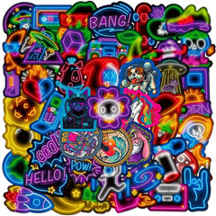 50 Pack of Cool Neon Stickers for Laptop/Water Bottle/Phone Case/Tablet/iPad