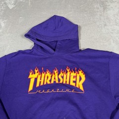 Thrasher Magazine Hoodie Mens M Purple Flames Logo Skateboard Hooded Sweatshirt