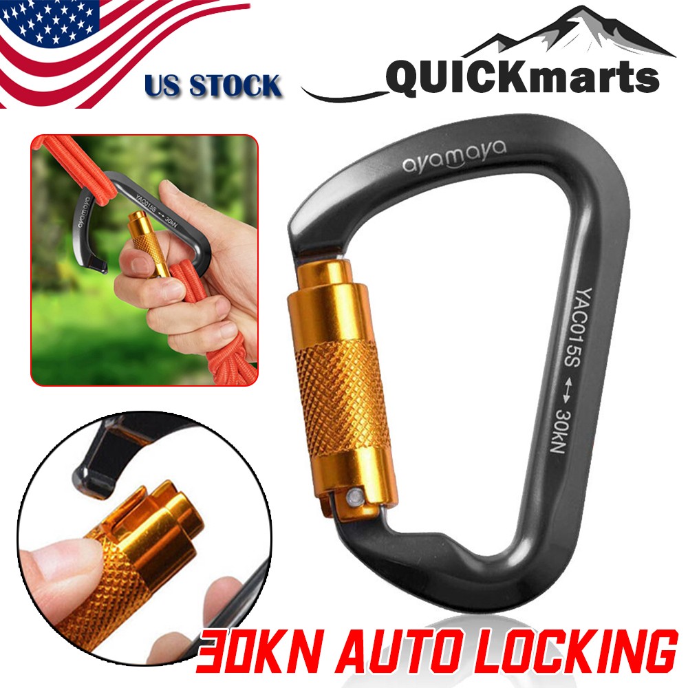 30KN Auto Locking Climbing Carabiner Aluminum Heavy Duty D-Shape Clip Twist Lock