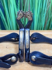 Black Western Spurs w Gold Trim & Black Leather Straps