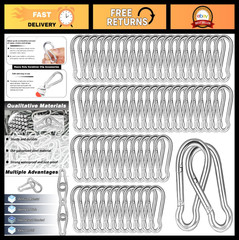 200PCS 2.36″ Spring Snap Hooks, Galvanized Steel Carabiner Clips, 260LBS Capacit