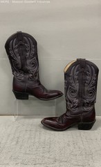 Vintage Black Cherry Leather Western Cowboy Boots Star Stitching Size 8D