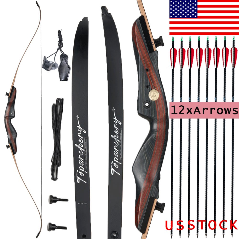 62″ Takedown Recurve Bow Arrows Wooden Riser 20-50lbs Archery Target Hunting US
