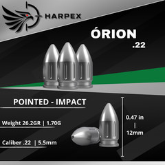 Harpex Orion .22 (5.5mm) Cal Airgun pellets – Lead Heavy Impact 26.2gr