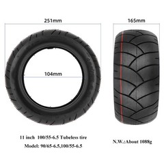 11 inch 90/65-6.5 Tubeless Tire for Electric Scooters, 100/55-6.5 Rubber Thic…
