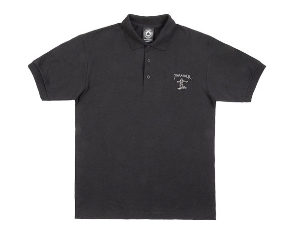 Thrasher Magazine Mini Gonz Embroidered Mark Gonzales Art Black Polo Shirt