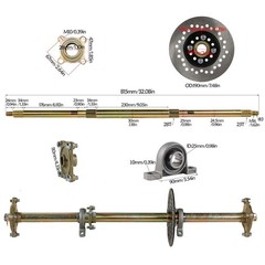 32″ Go Kart ATV Rear Axle Sprocket 5″ Wheels Hub Full Kit Assembly Off-road Cart