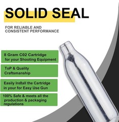 8 Gram / 12 CO2 Cartridges, Non-Threaded,High-Grade Cylinder silver