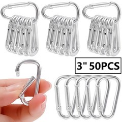 50PCS Aluminum Carabiner Key Chain Clips Hook 3″ Large D Shape Spring Snap Lot