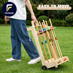 6 Player Croquet Set for Adults & Family with Rolling Wooden Stand 28″ Rubber