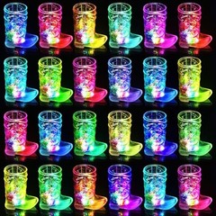 Cowboy Boot Shot Glass Set of Light Up Plastic Shot Glasses 1.5 oz Flashing