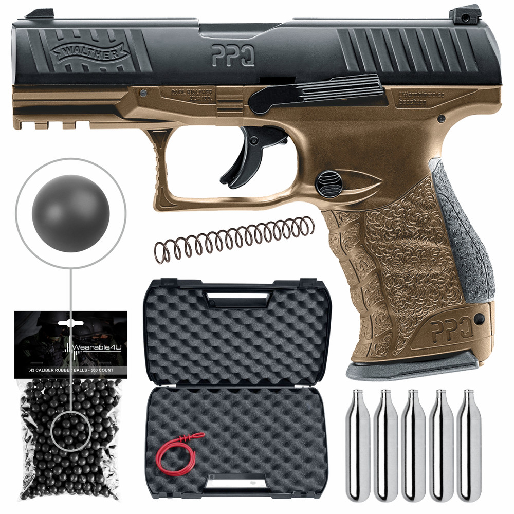 Umarex T4E Walther PPQ M2 .43 Cal Paintball Pistol w/ CO2 and 500x Rubber Balls