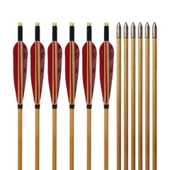 6/12Pcs Handmade 33″ Wooden Arrow LongBow Red Lightning Turkey Feather Fletching