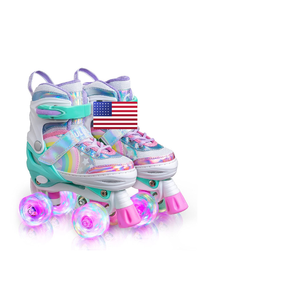 Sulifeel Rainbow Unicorn 4 Size Adjustable Light Up Roller Skates For Girls