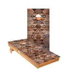 Aztec Wood Cornhole Boards Foldable Legs Carry Case UV Resistant Poplar Frame