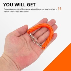 16Pcs Retractable Spring Coil Keychain Colorful Spiral Wrist Coil Key Chains