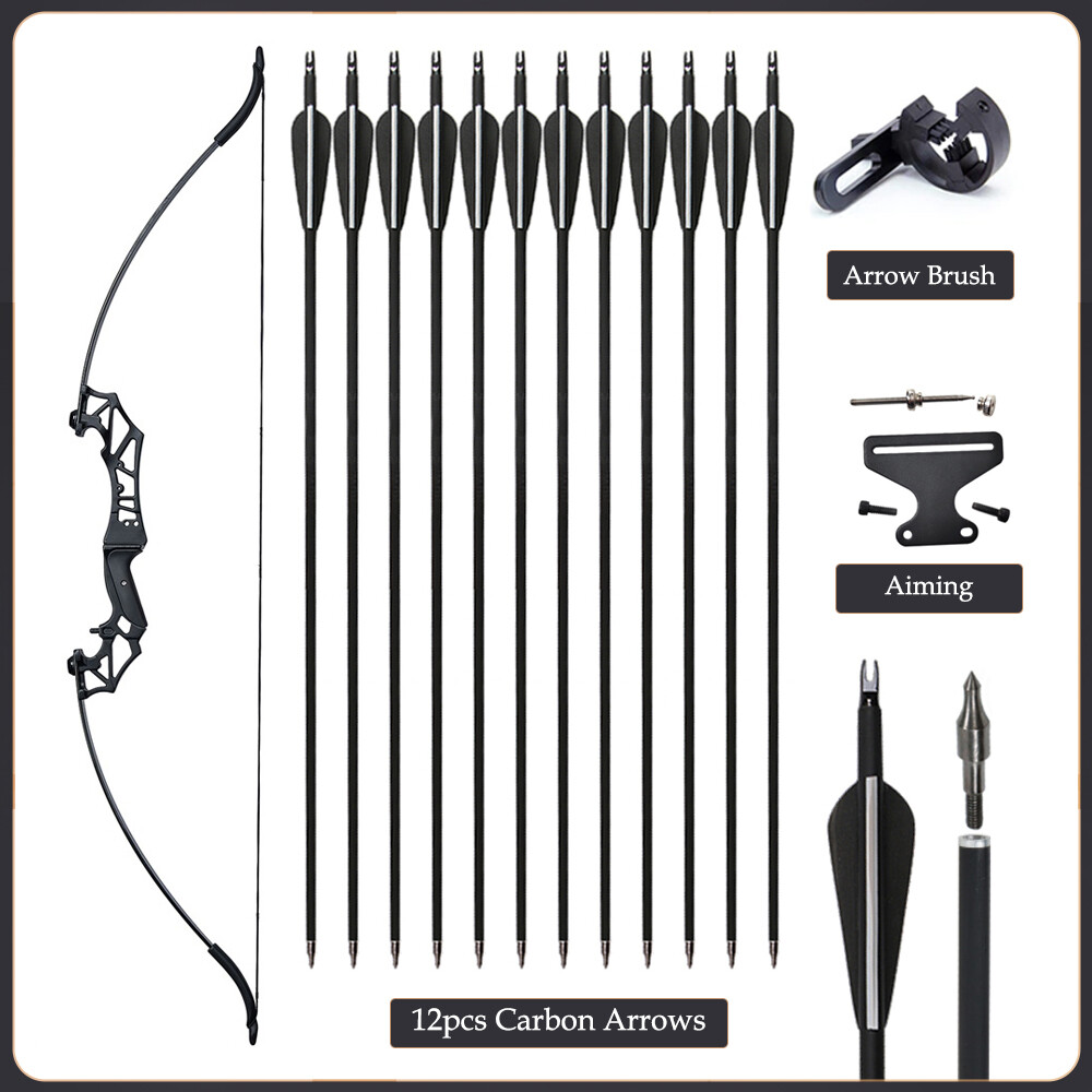 54″ Archery Takedown Recurve Bow for Hunting & Target + 12x Carbon Arrows Set