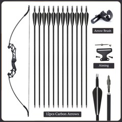 54″ Archery Takedown Recurve Bow for Hunting & Target + 12x Carbon Arrows Set