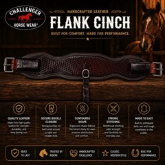 34″ Western Leather Flank Cinch 5″ Wide Basket Weave Tooled Brown w/ Billets