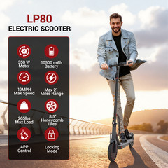 Ladped LP80 ADULT ELECTRIC SCOOTER 350W LONG RANGE 19Miles HIGH SPEED 19MPH~