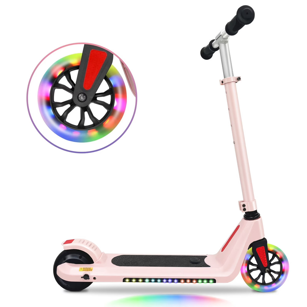 SANOPY Kids Electric Scooter Pink 120W 6MPH Adjustable Pink UL2272 LED Lights