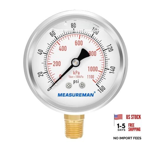 2-1/2inch Dial Size, Oil Filled Pressure Gauge, 0 0-160 psi Lower Mount