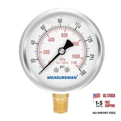 2-1/2inch Dial Size, Oil Filled Pressure Gauge, 0 0-160 psi Lower Mount