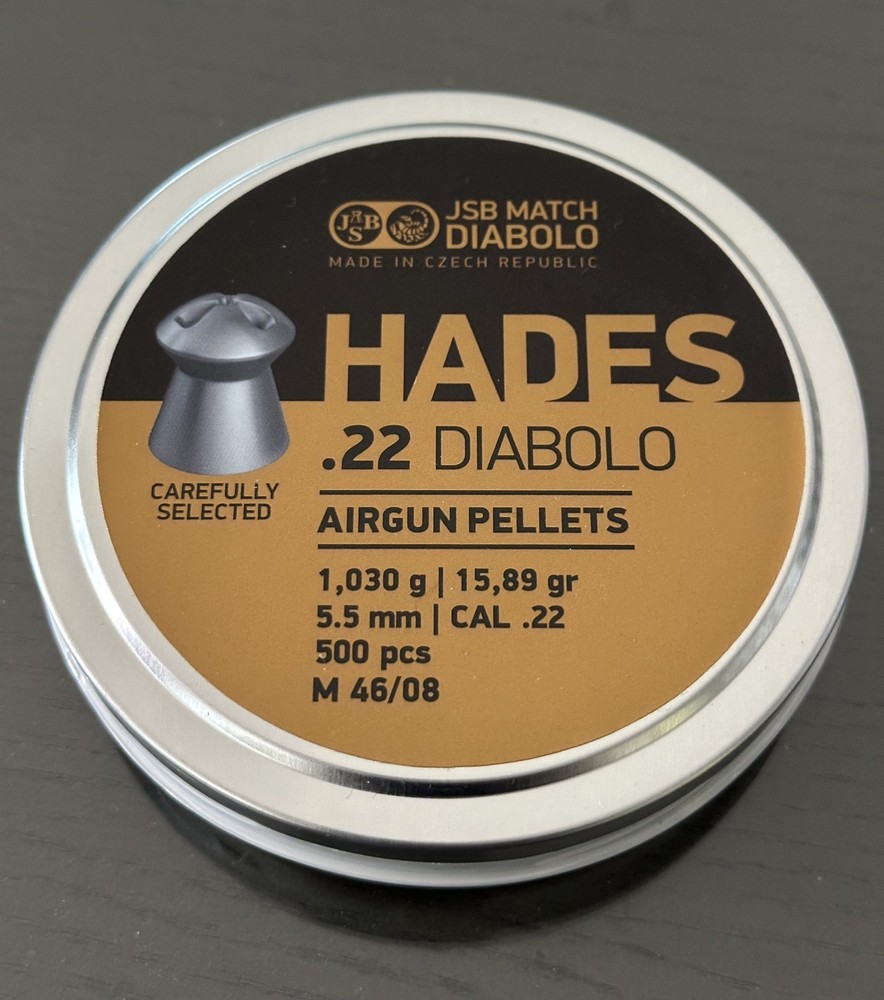 JSB Match 500 Count HADES Hollow Point 5.5mm .22 Caliber Premium Airgun Pellets