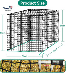Round Bale Hay Net for Horses,5X5 Feet Knotless Slow Feed Hay Net Feeder for Liv
