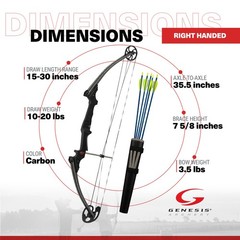 Genesis Original Archery Compound Bow w/ Adjustable Sizing, Right Handed, Carbon