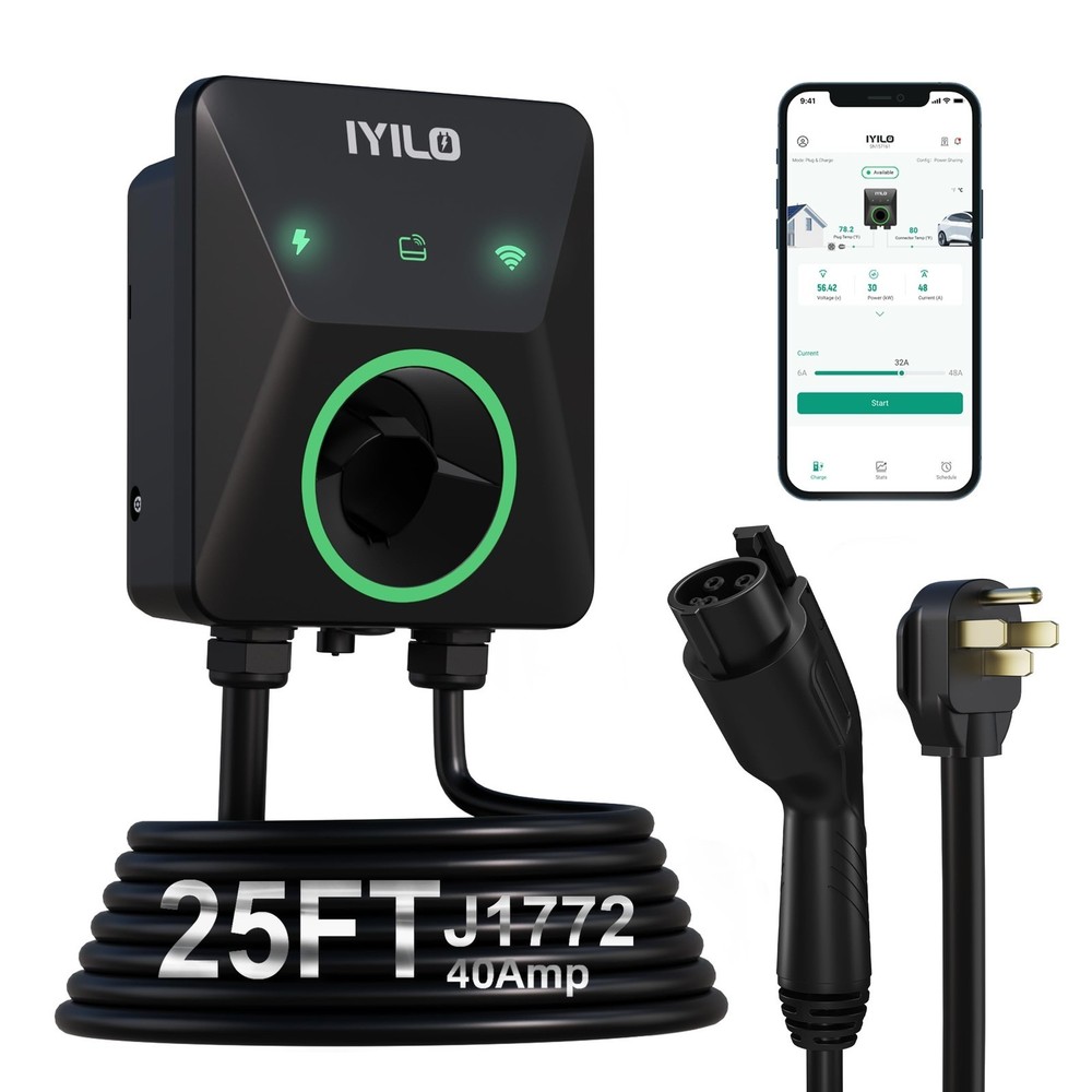 Level 2 EV Charger, 40Amp/9.6KW, J1772, NEMA 14-50R, Wall Electric Car Charger