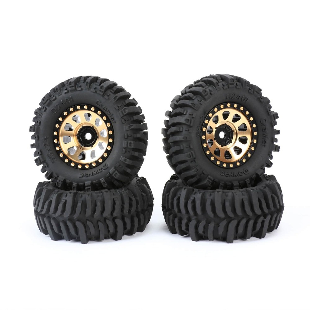 RCAWD 1.0″ 7mm Hex Brass Weights Wheels Tires Set, 55*22mm, 63g*4pcs, H7mm