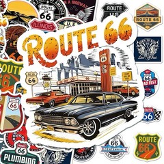 30Pcs Random Route 66 Sign Shaped HighWay Travel Waterproof Stickers